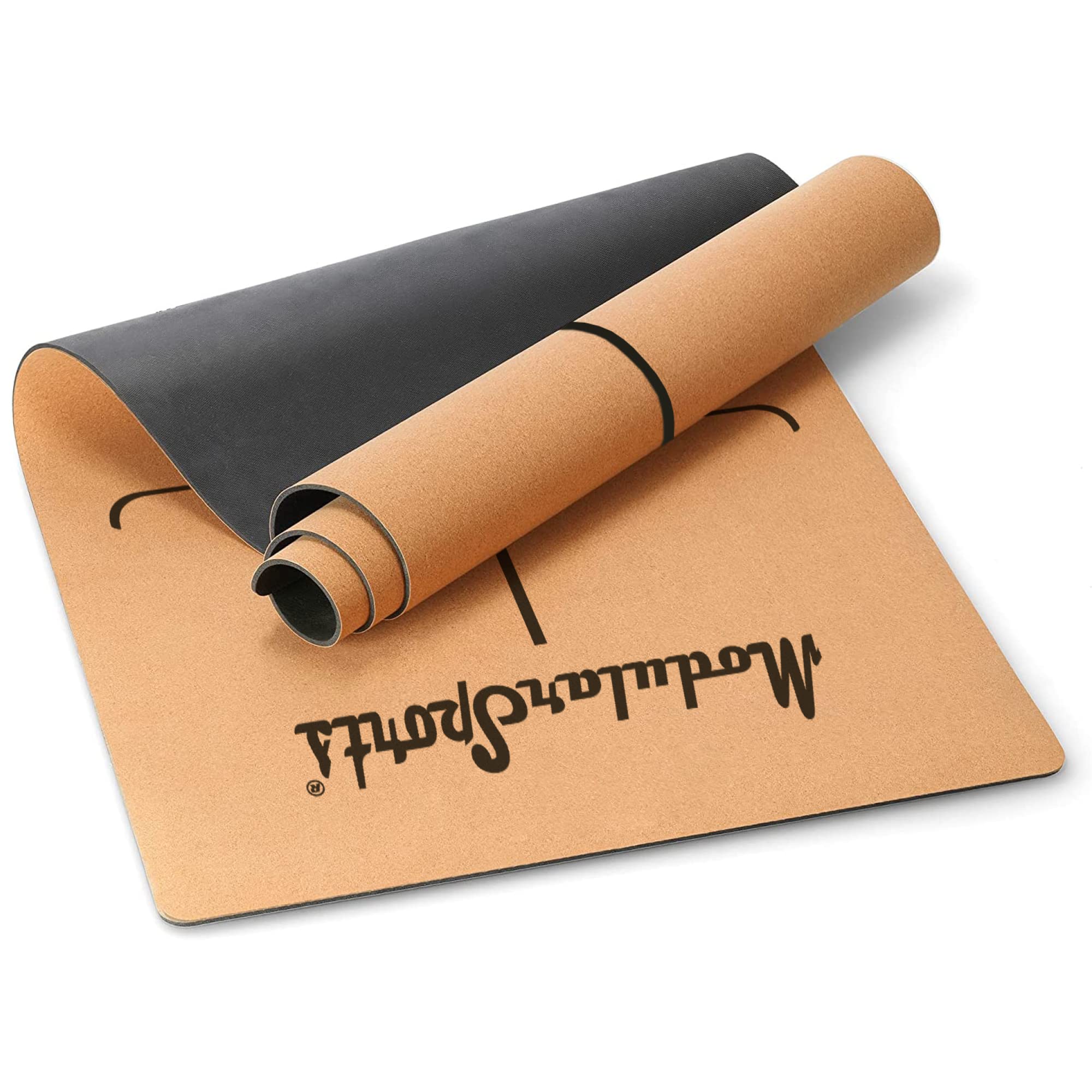 ModularSports esterilla de yoga de corcho con líneas de alineación / esterilla de yoga de corcho de caucho natural 180 x 60 cm / esterilla de yoga sostenible de corcho de 8 mm de grosor