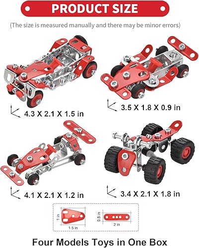 Miniatura 2 de Juego de montaje de coche de carreras, kit de construcción de metal para niños de 8 a 12 años, modelo de vehículo rojo Roadster