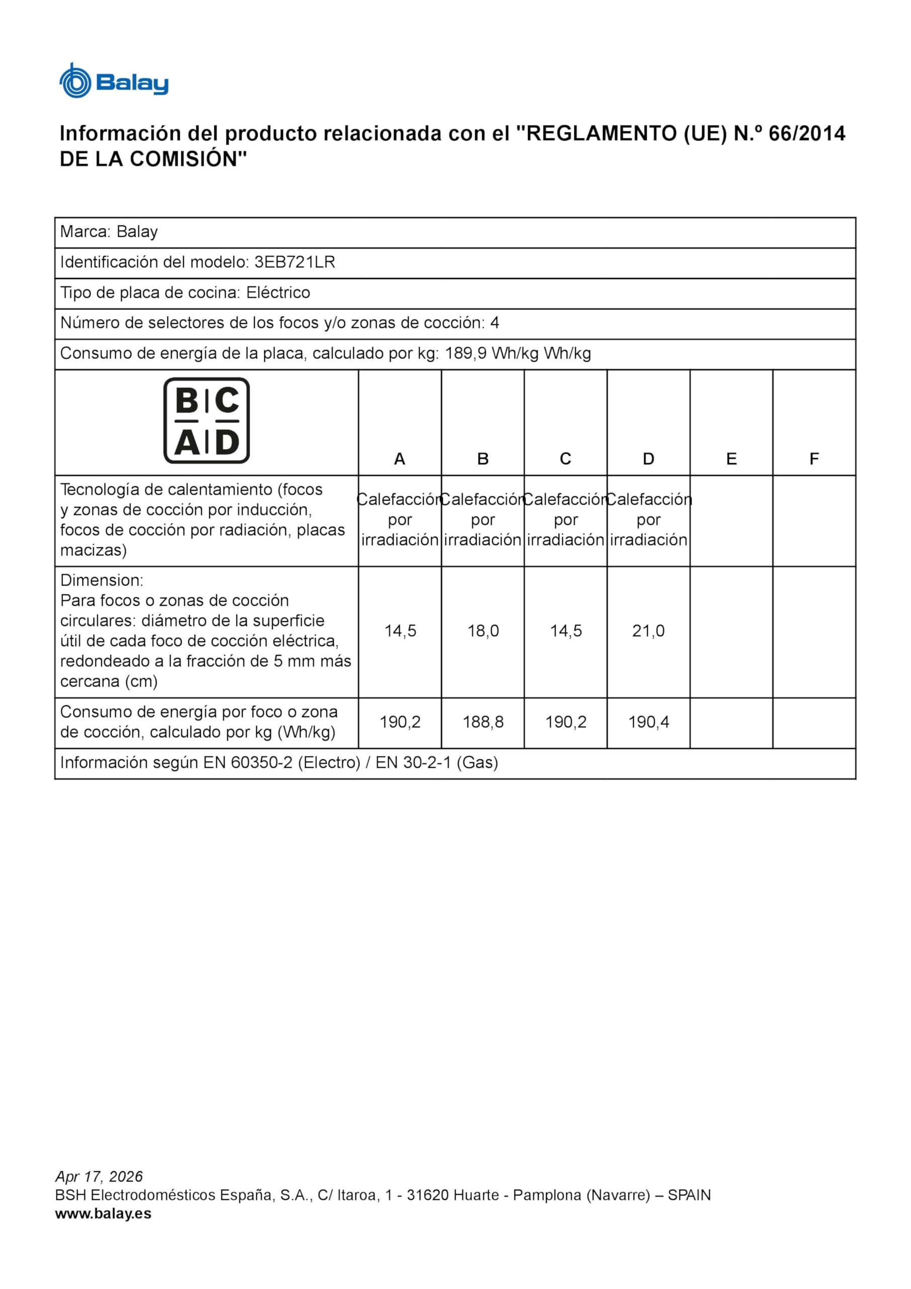 Balay, Placa vitrocerámica, Control Táctil, Programable, Negro, 3EB721LR