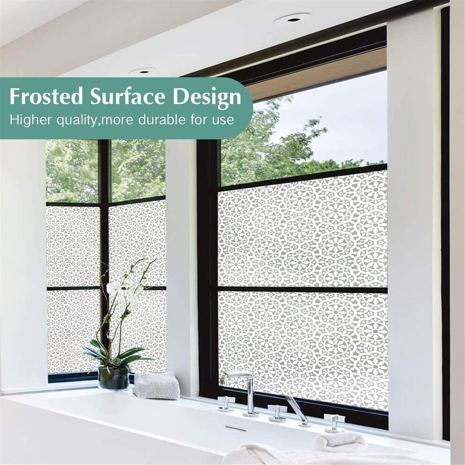 Bathroom Privacy Window Film Matte Frosted Decorative Window Film Privacy UV Protection Stained Glass Vinyl for Home Static Cling Self Adhesive Film Window Window Film(45 x 100 cm)