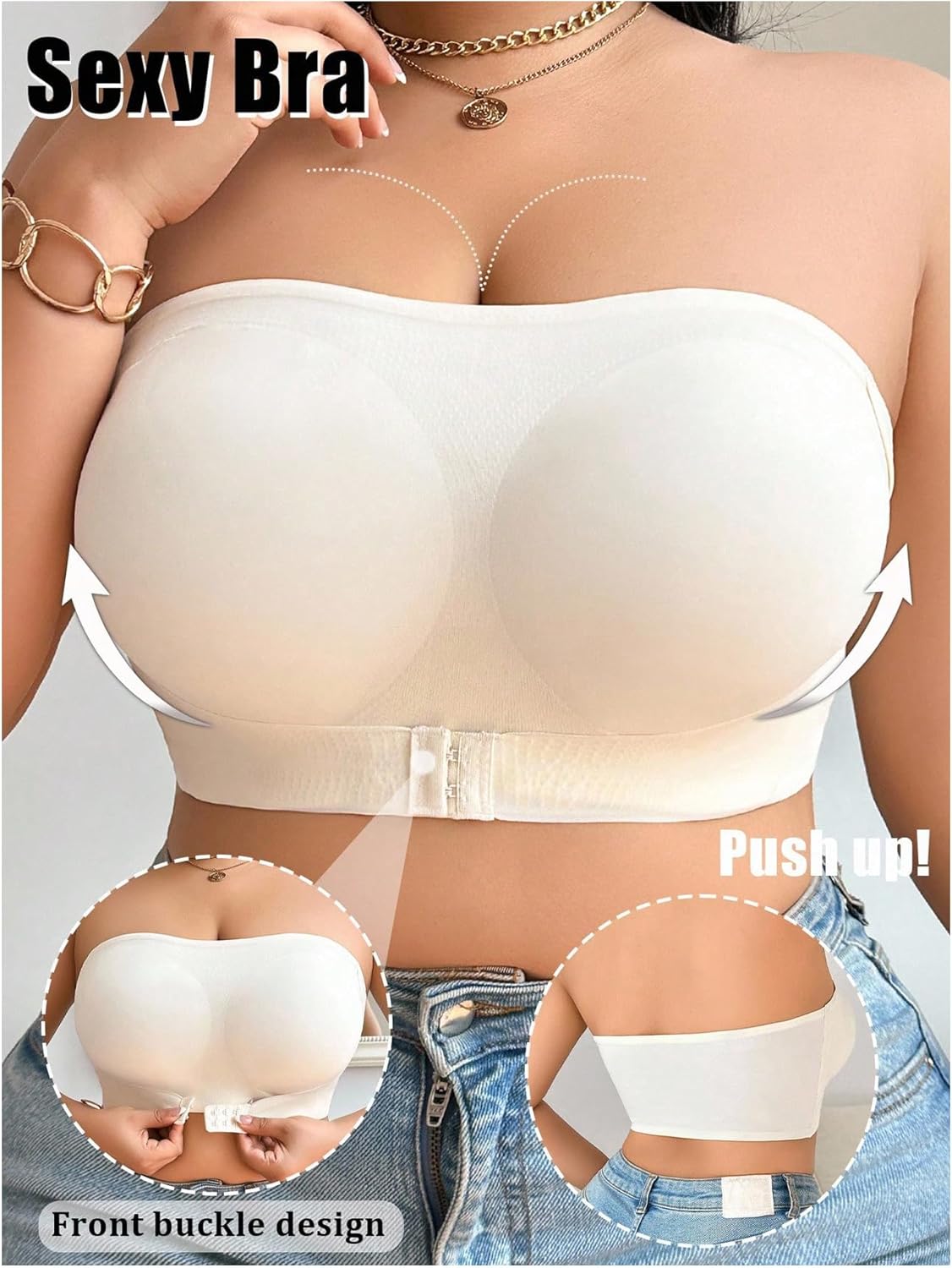 GORGLITTER Women's Plus Size Strapless Bra Front Closure Wireless Bandeau Bralette Tube Tops - Image 5