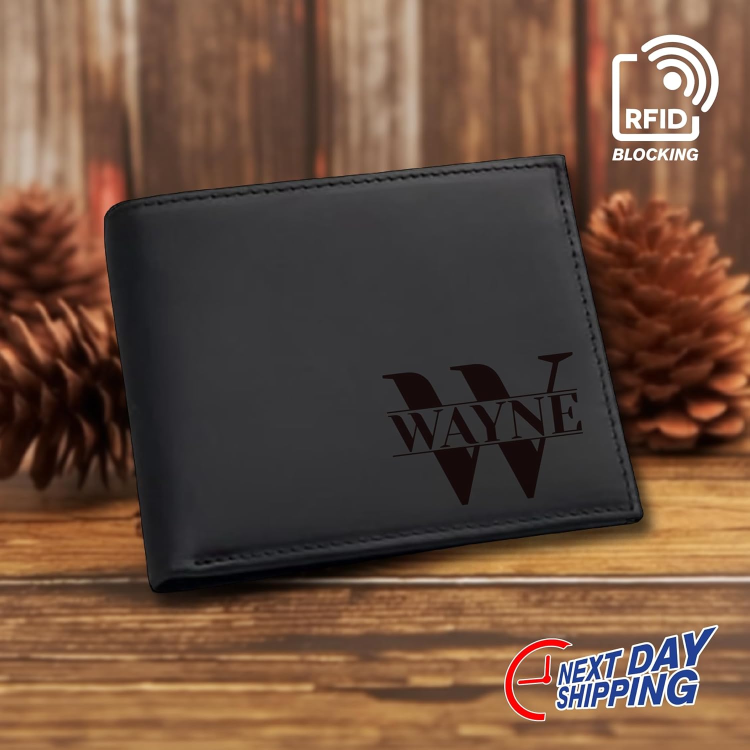 Personalized Leather Wallet for Men – Custom Engraved Name or Initial Monogram – RFID Blocking Bifold Wallet – Slim Front Pocket Card Holder – Custom Gift for Dad, Husband, Boyfriend, or Groomsmen - Image 2