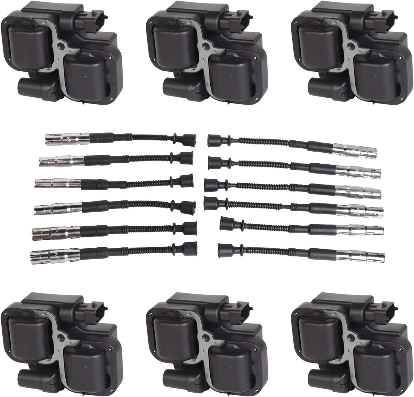 6pcs Ignition Spark Coils & Plug Wire Sets For Mercedes-Benz C CL CLK ML Class