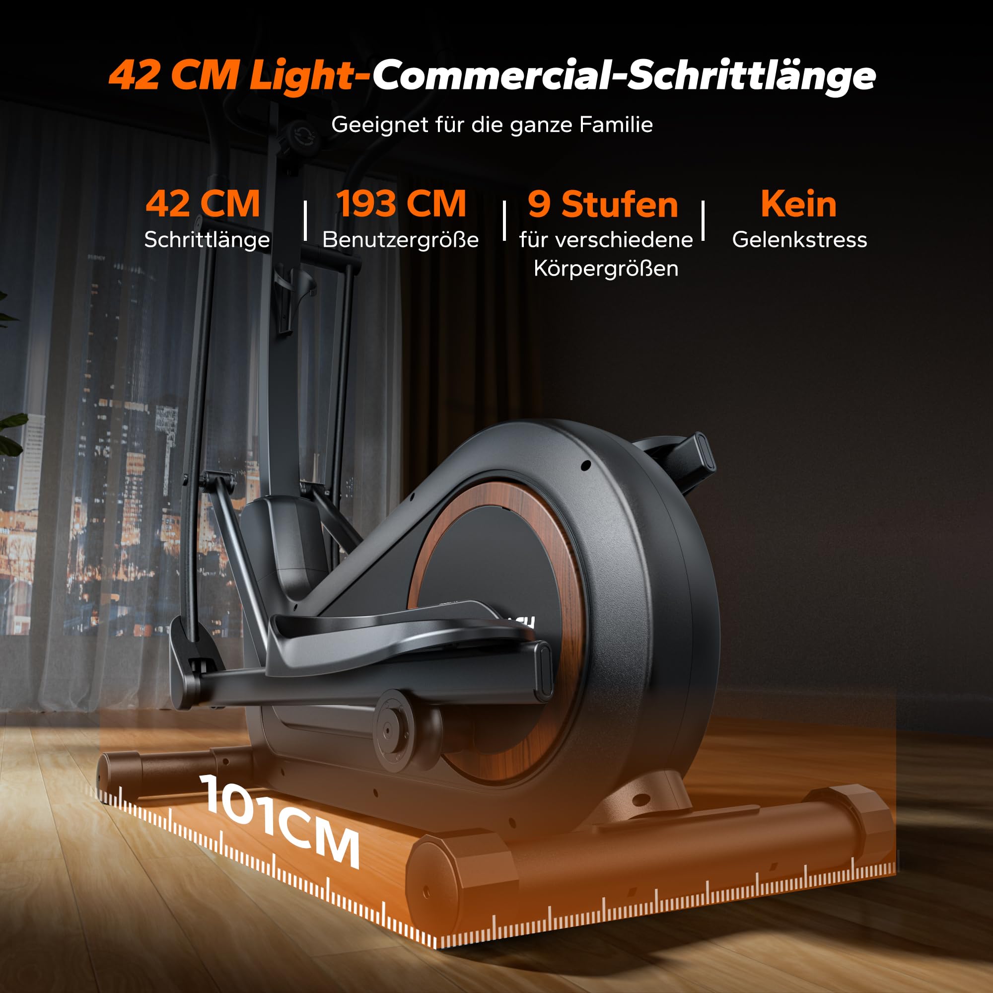 MERACH Selbstbetriebener Crosstrainer für Zuhause, 42 cm Schrittlänge, Ultraleiser Ellipsentrainer mit Magnetwiderstand, 16 Widerstandsstufen, Bluetooth, App & Pulssensor, bis 150 kg