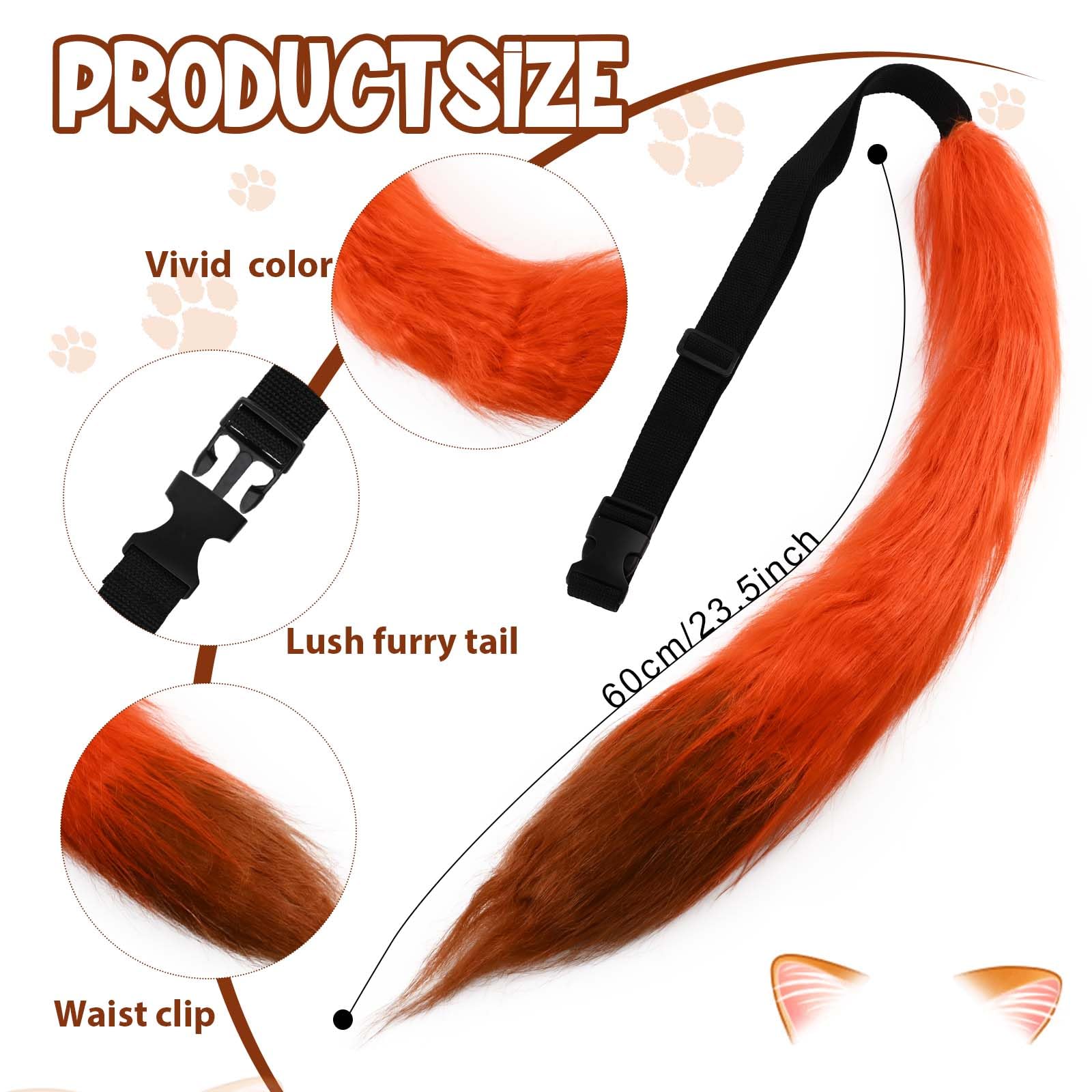 Bofeiya 3Pcs Halloween Fox Cosplay Accessories Set Include Fox Ears Headband Tail Striped Tie for Adults Cosplay Party Accessories Supplies - Image 3