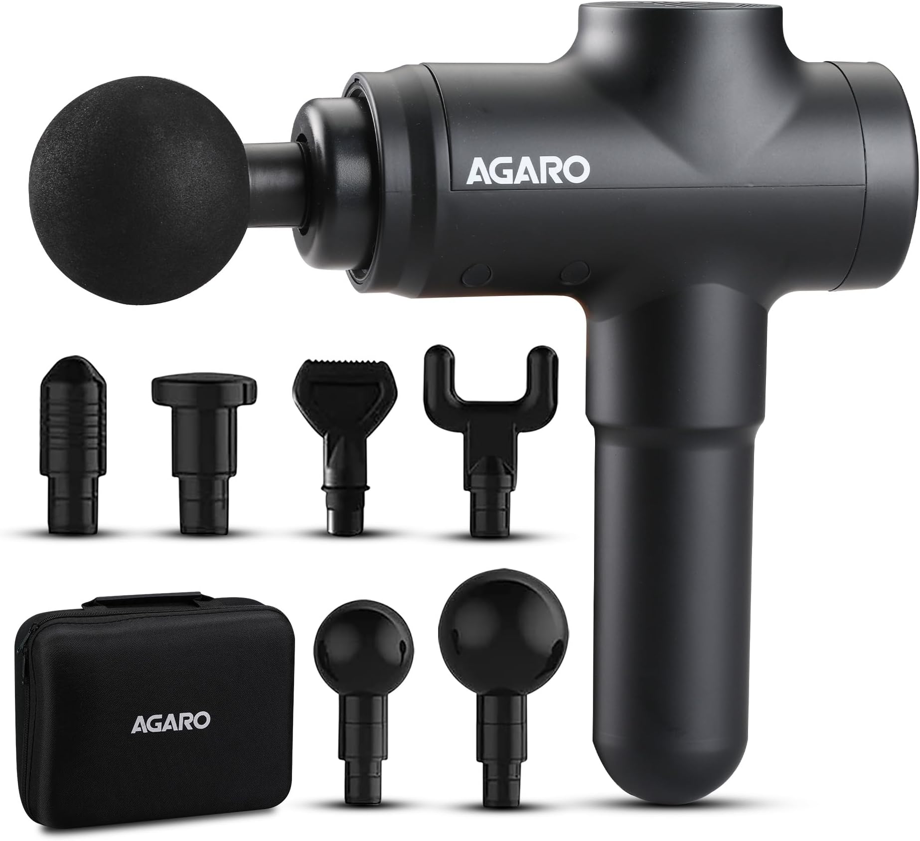 AGARO Strike Handheld Percussion Massage Gun, Rechargeable, 6 Interchangeable Massage Heads, 20 Speed Settings, With Carry Case, For Deep Tissue Massage, Body Relaxation, Pain Relief (Black)
