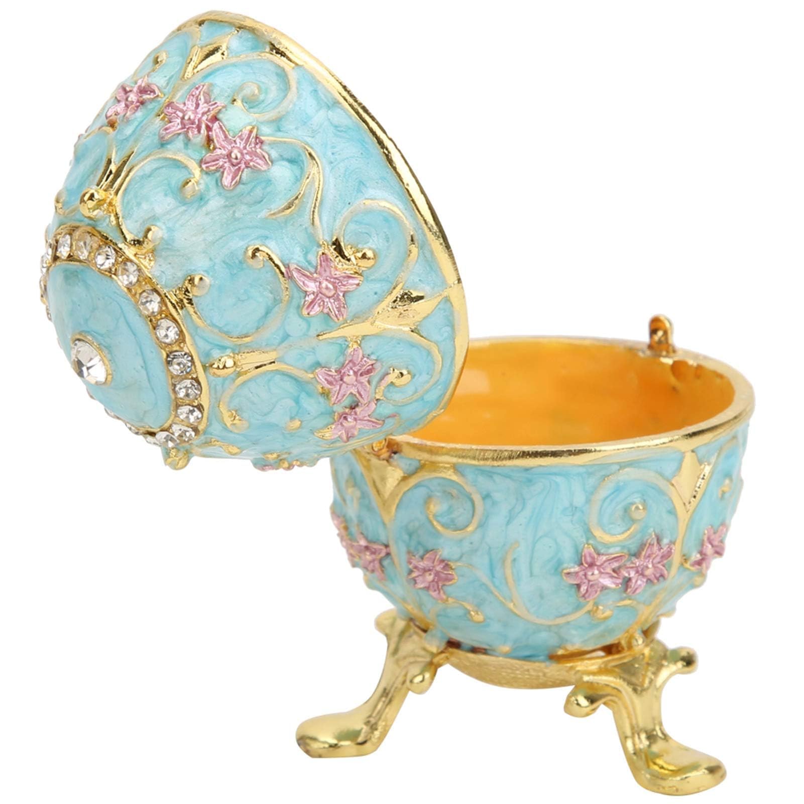Fyearfly Portagioie A Forma Di Uovo In Lega Di Zinco, Stile Vintage Smaltato, Decorazione Con Diamanti, Misura 7,5x6,5x5,2 Cm, Regalo Pasqua