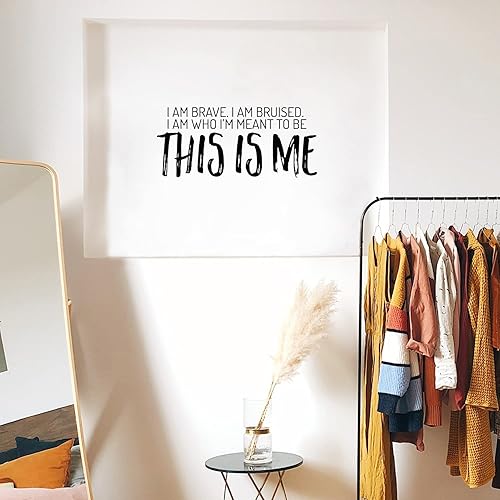 Miniatura 2 de Calcomanía de vinilo para pared, con texto en inglés "I Am Brave. I Am Who, I'm Who I'm Meant to Be, This is Me", 11 x 25 pulgadas, calcomanía