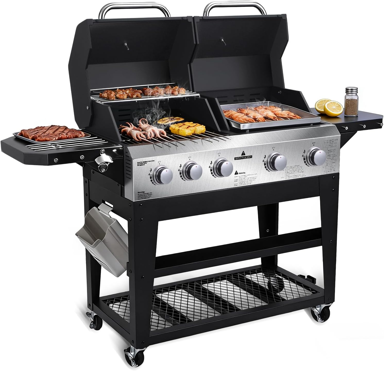 Redlife 3-Burner Propane Grill Griddle Combo | 54,000 BTU, 543 Sq In, Cast Iron Grates, Electronic Ignition