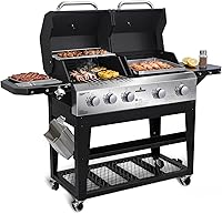 Redlife 3-Burner Propane Grill Griddle Combo | 54,000 BTU, 543 Sq In, Cast Iron Grates, Electronic Ignition