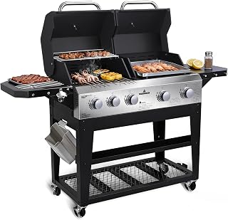 Redlife 3-Burner Propane Grill Griddle Combo | 54,000 BTU, 543 Sq In, Cast Iron Grates, Electronic Ignition