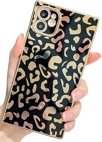 KERZZIL Elegante funda compatible con iPhone 11 con borde rectangular, lindo diseño de leopardo de lujo, protector de cámara, TPU suave, a prueba de