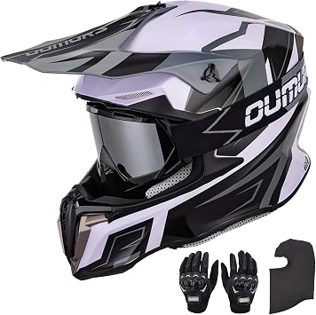 OUMURS Adult ATV Dirt Bike Helmet with Goggles Gloves & Mask Adjustable Sun Visor Motorcycle Adult Helmet Off-Road Motocross Downhill Moped MX for Unisex-Adult
