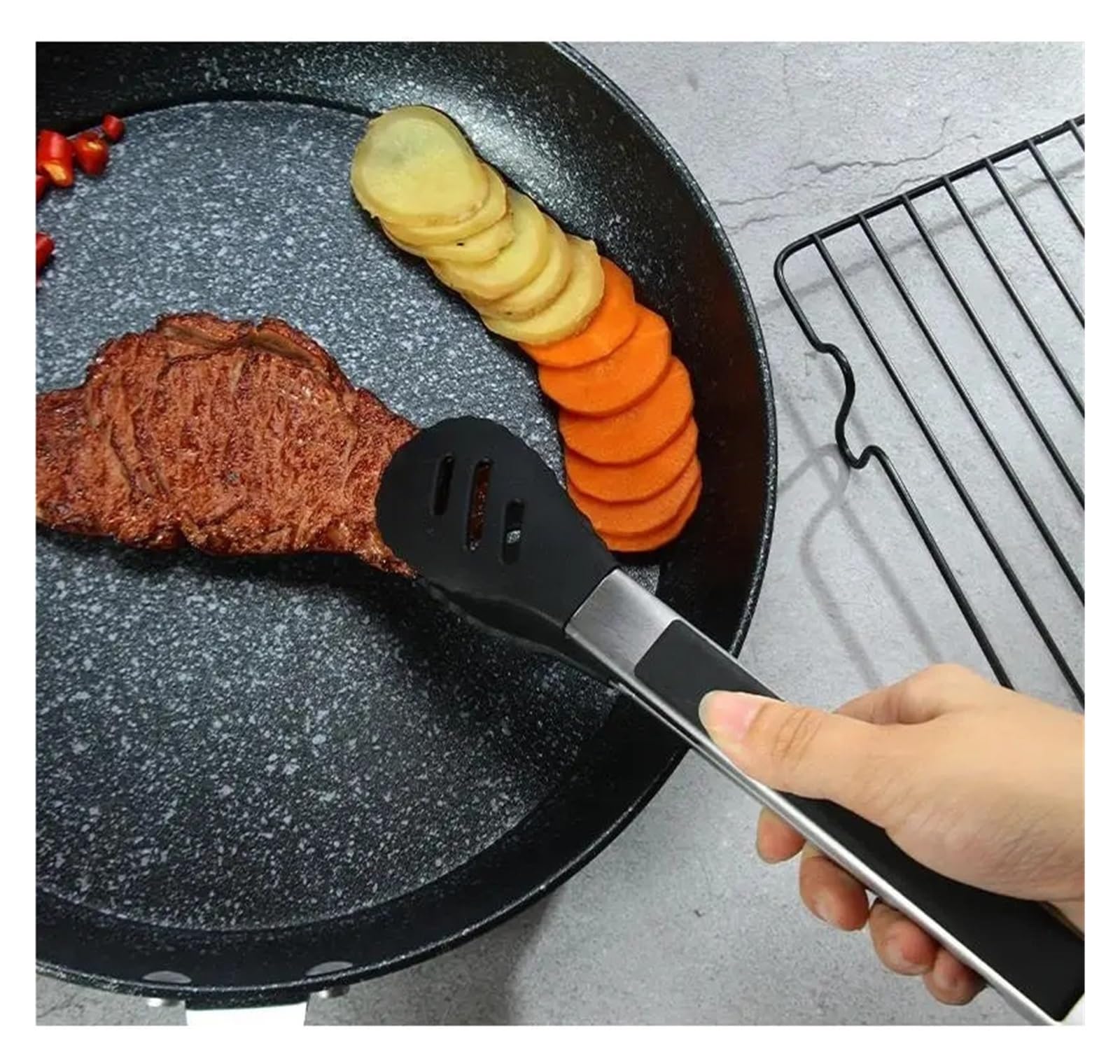 2 unids/set 10/12 pulgadas de acero inoxidable bloqueo servir Anti-escaldado comida carne pan cocina calentador for Buffet pinzas silicona