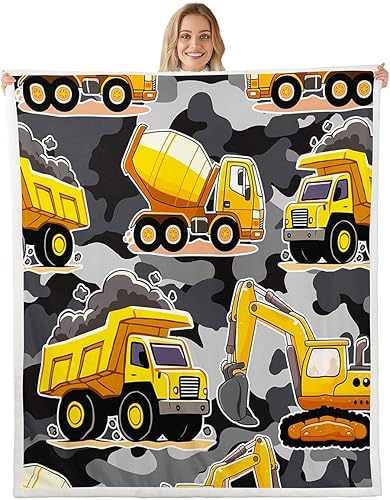 Erosebridal Manta de forro polar de 30 x 40 pulgadas, color amarillo, para niños, niños, adolescentes, construcción, tractor, decoración de