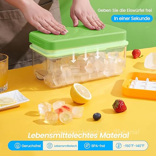 Miniatura 63 de Bandeja para cubitos de hielo con tapa y contenedor, 32 moldes para cubitos de hielo, bandejas de hielo para congelador, molde de bandeja