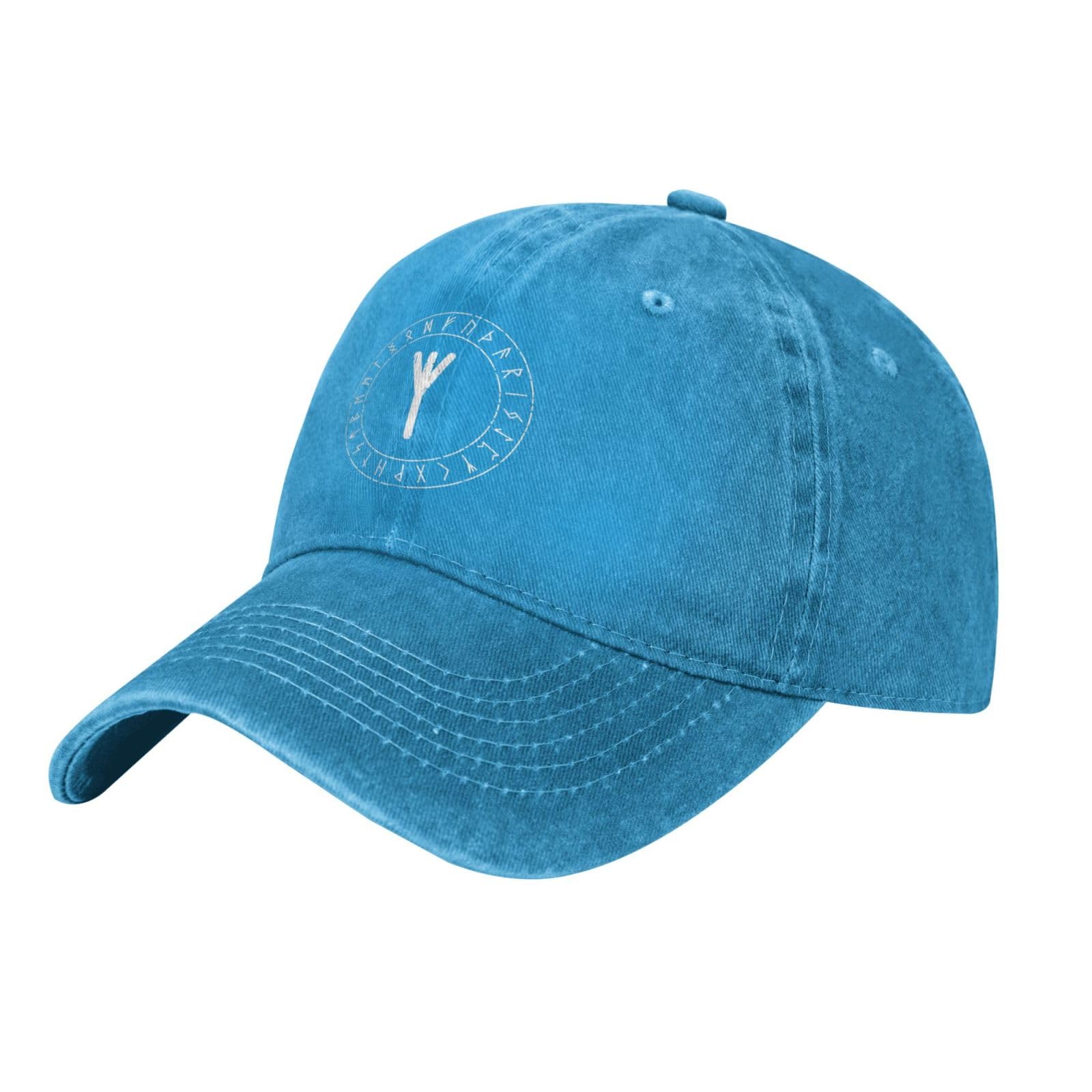 Algiz Rune Adjustable Cowboy Hat Outdoor Travel Casual Hat Sandwich Hat Washed Denim Hat