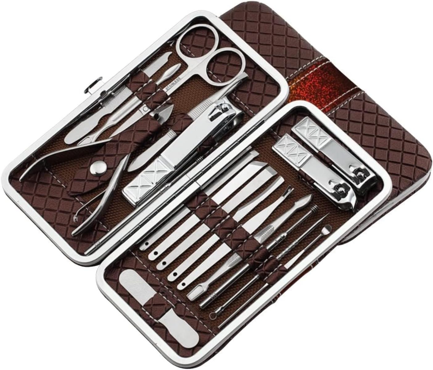 Nail Clippers Set of 19 Nail Care, Grooming Kit, Pedicure & Manicure Set, Includes Eyebrow Scissors, Cuticle Cutters, Nail Files, Earpick, Etc. Etiquette Set, Stainless Steel, Storage Case, Portable,