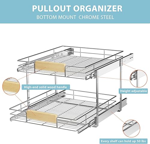 Miniatura 8 de LOVMOR Organizador de armario extraíble de 2 niveles de 22.5 pulgadas de ancho x 21.5 pulgadas de profundidad, cajones deslizantes con mango de