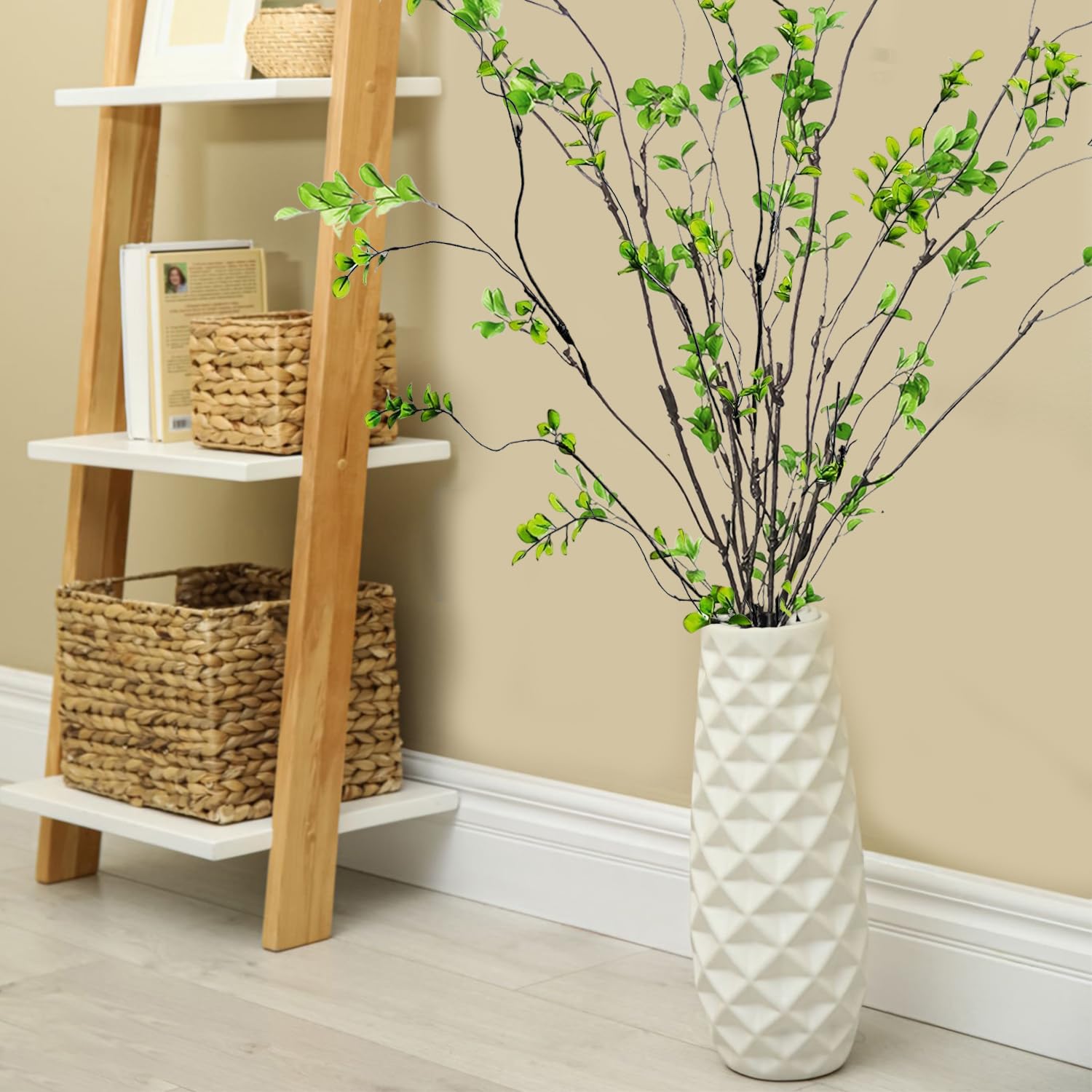 Tinsow 4 künstliche Ficus-Zweige, 119 cm hoch, künstlicher Eukalyptus-Stiel, realistisches künstliches Grün für Vasenfüller, Tafelaufsätze und Heimdekoration, lebensechte Blätter und Stiele für
