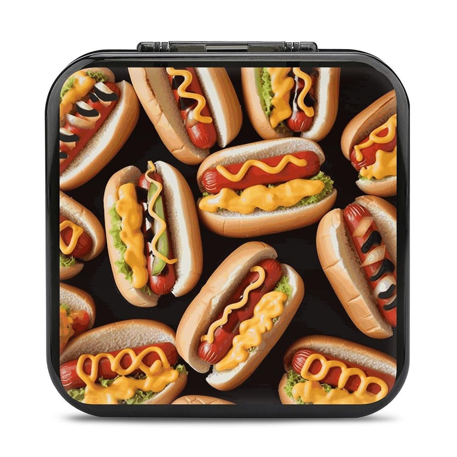 TKJMCSW Fun Food Hot Dogs Switch Game Card Case Black Game Holder Protector 24 Cartridge Slots & 2 Micro Sd Cards Shockproof Hard Shell Compatible with Nintendo Switch/Oled/Lite - Travel-Friendly