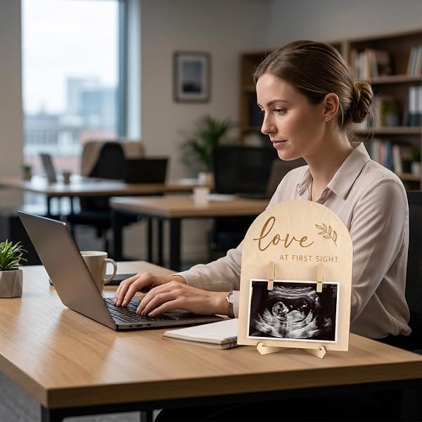 Baby Scan Photo Frames, Ultrasound Picture Frame – Wooden Baby Scan Frame with Easel & Wall Mount, Pregnancy Announcement Gift for Parents - 4
