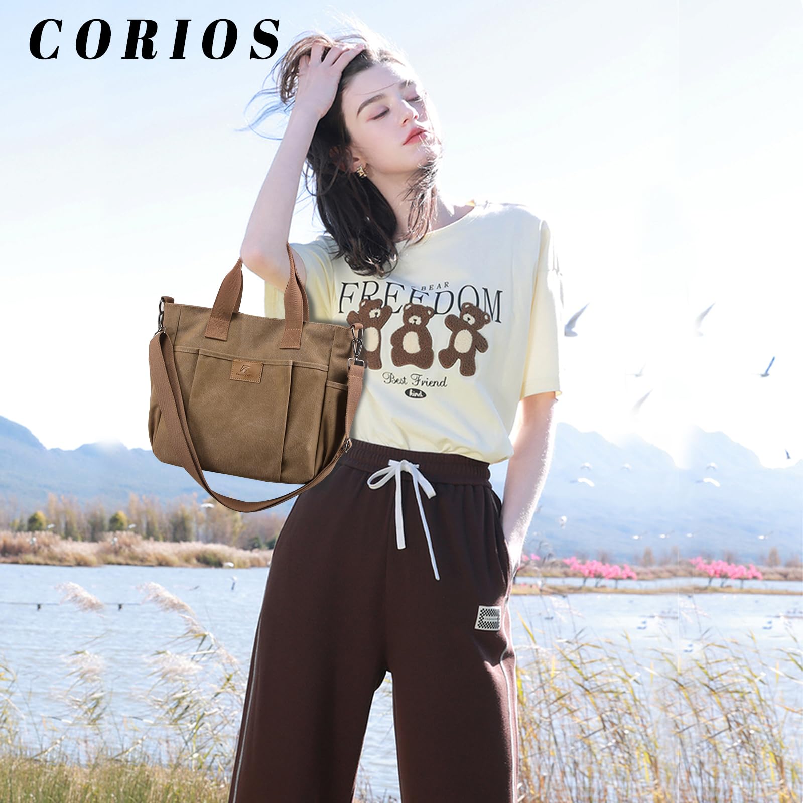 Sacs Portés Épaule en Toile Sac à Main Femme Grande Capacité Sac à Bandoulière Occasionnel Sac Fourre Sac Hobo Multifonctionnel Sac Messager pour Fête Voyage Achat Travail Café