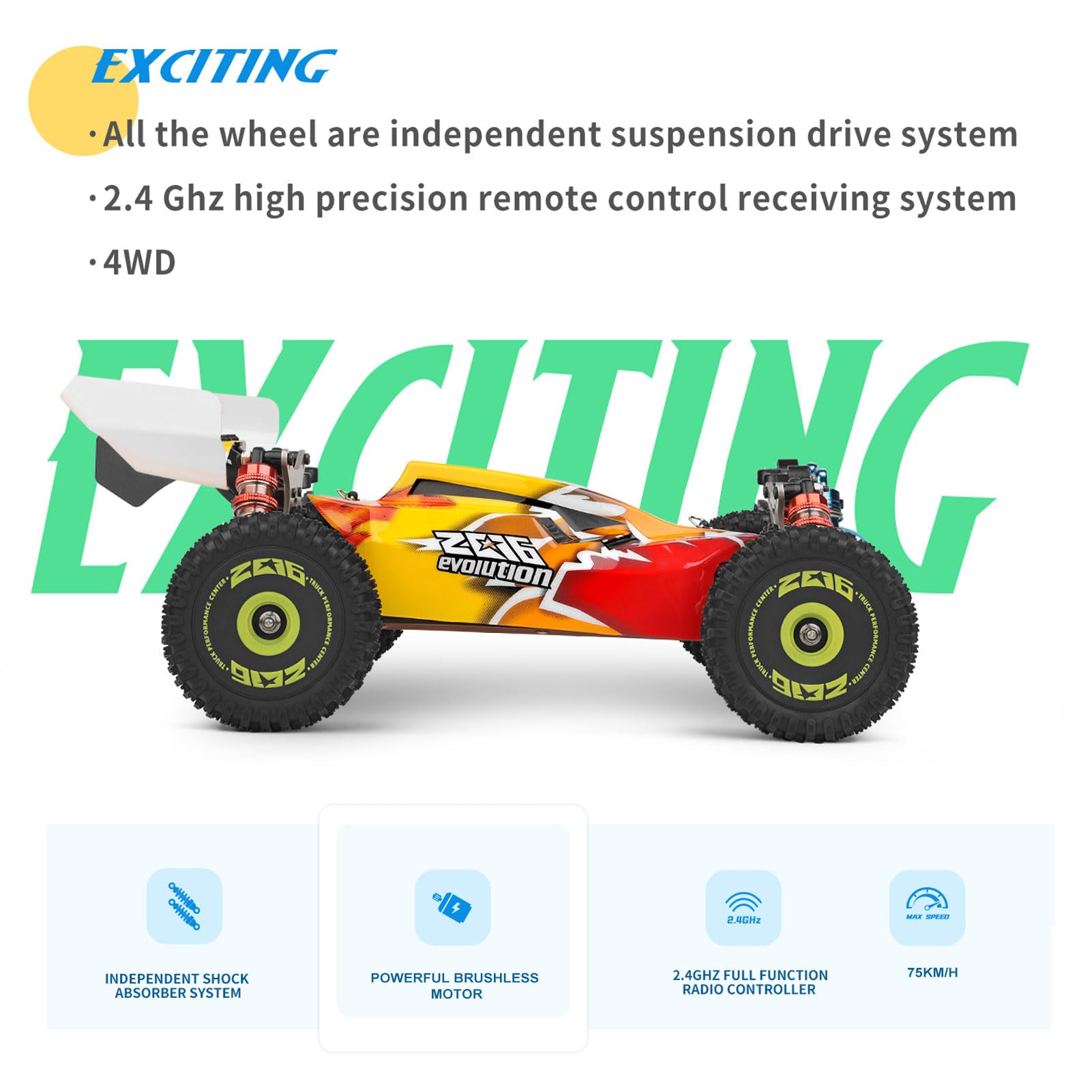 Goolsky XKS 144010 zdalnie sterowany samochód, 75 km/h RC Auto Offroad, Crawler 1/14 2,4 GHz RC Car, samochód wyścigowy, napęd na wszystkie koła, RTR z metalową obudową
