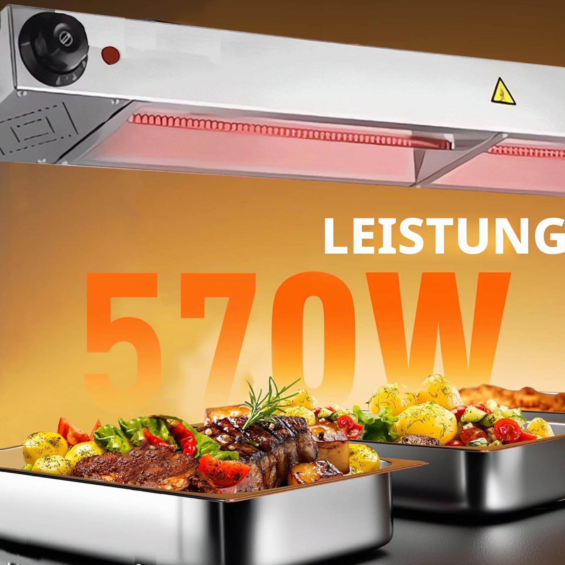 Wärmelampe Küche Gastro, Edelstahl Hängende Speisenwärmer Lampe (60CM) | Kommerziell Lebensmittel Wärmelampe für Buffet und Hotels, Einstellbarer Temperatur 30-85℃