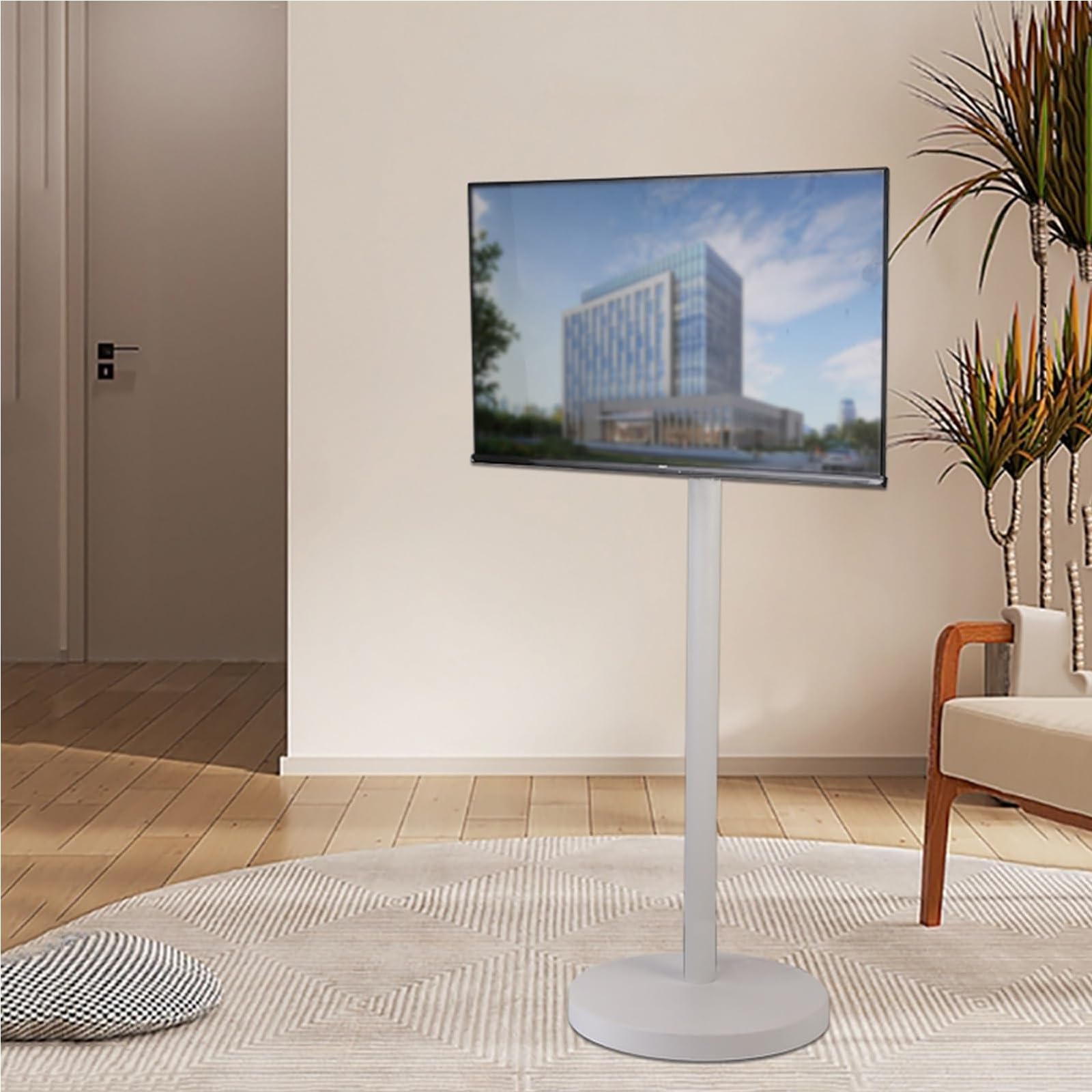 Support TV universel au sol pivotant et réglable en hauteur avec molette de sécurité