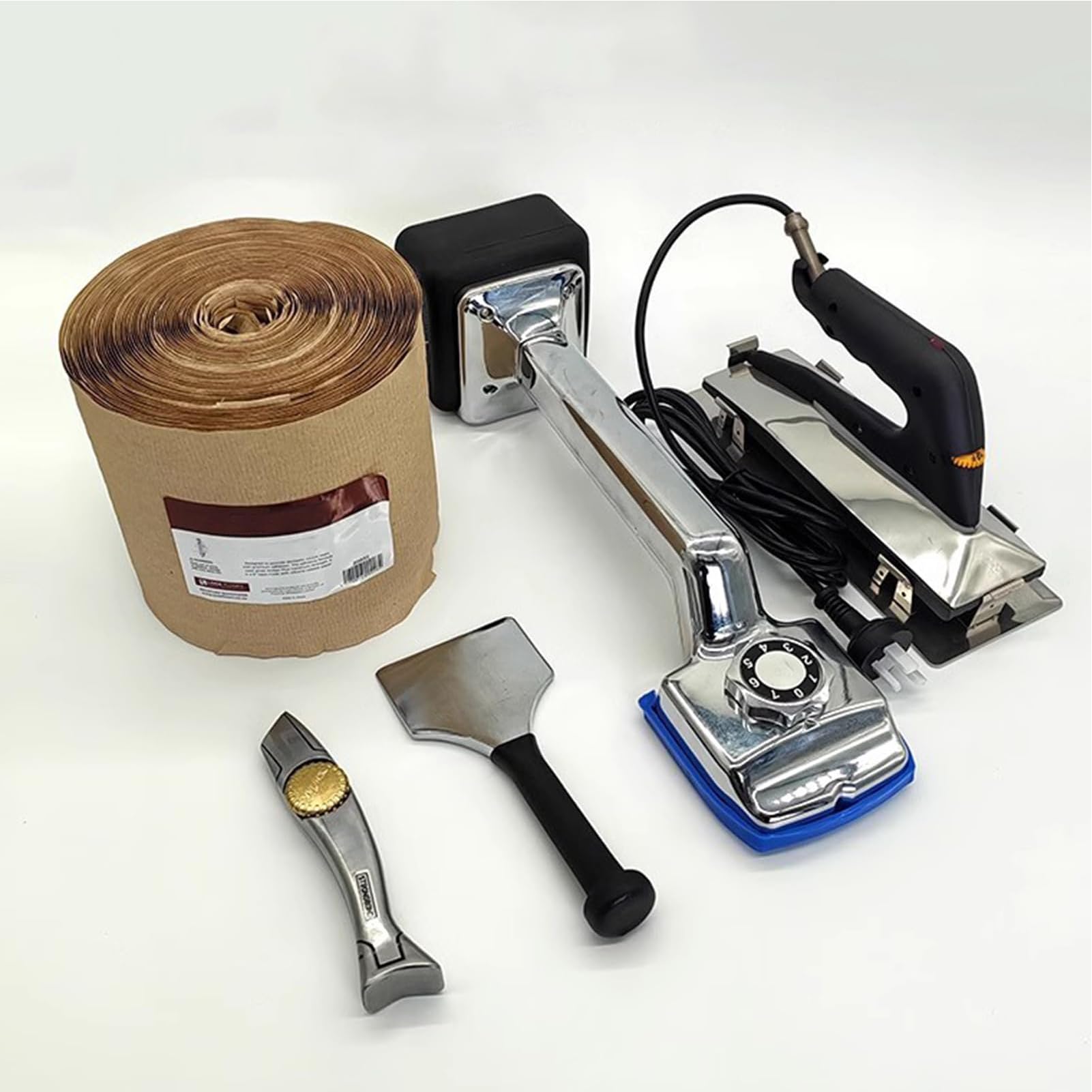 Lot de 5 outils pour tendeur de moquette avec fer à coudre, coupe-moquette, ruban de jonction, poignée antidérapante réglable pour usage domestique et professionnel