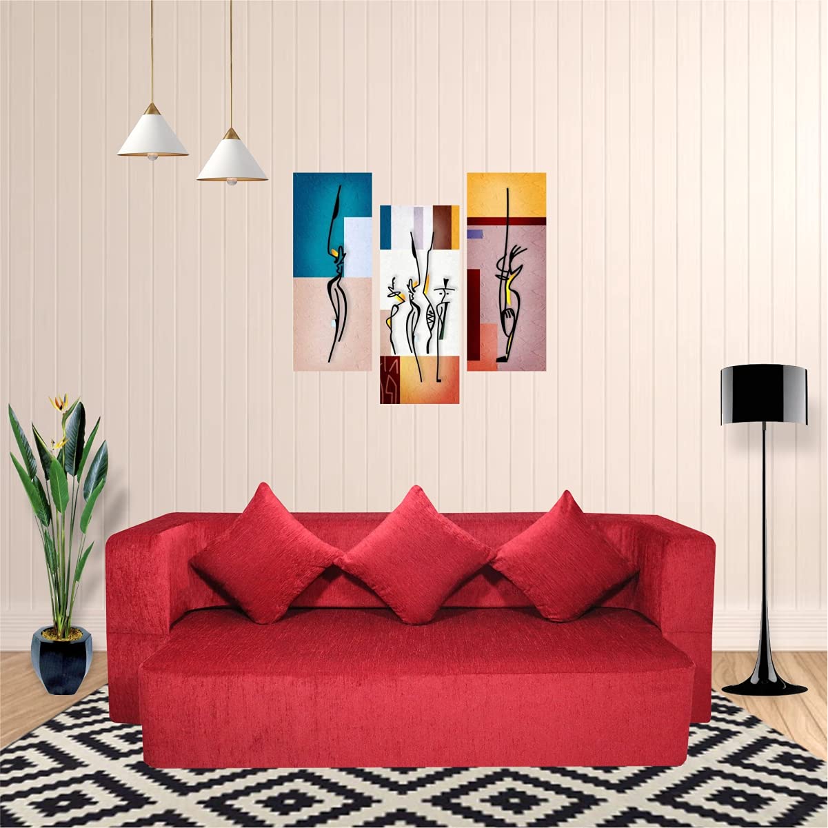 Seventh Heaven Chenille Molfino Fabric, 3 Seater Low Floor Sofa cum Bed - 72x44x10 inches - with 3 Cushions, 2 Year Warranty (3 Seater) (Maroon) (B09F3SK9GM) Amazon Price History, Amazon Price Tracker