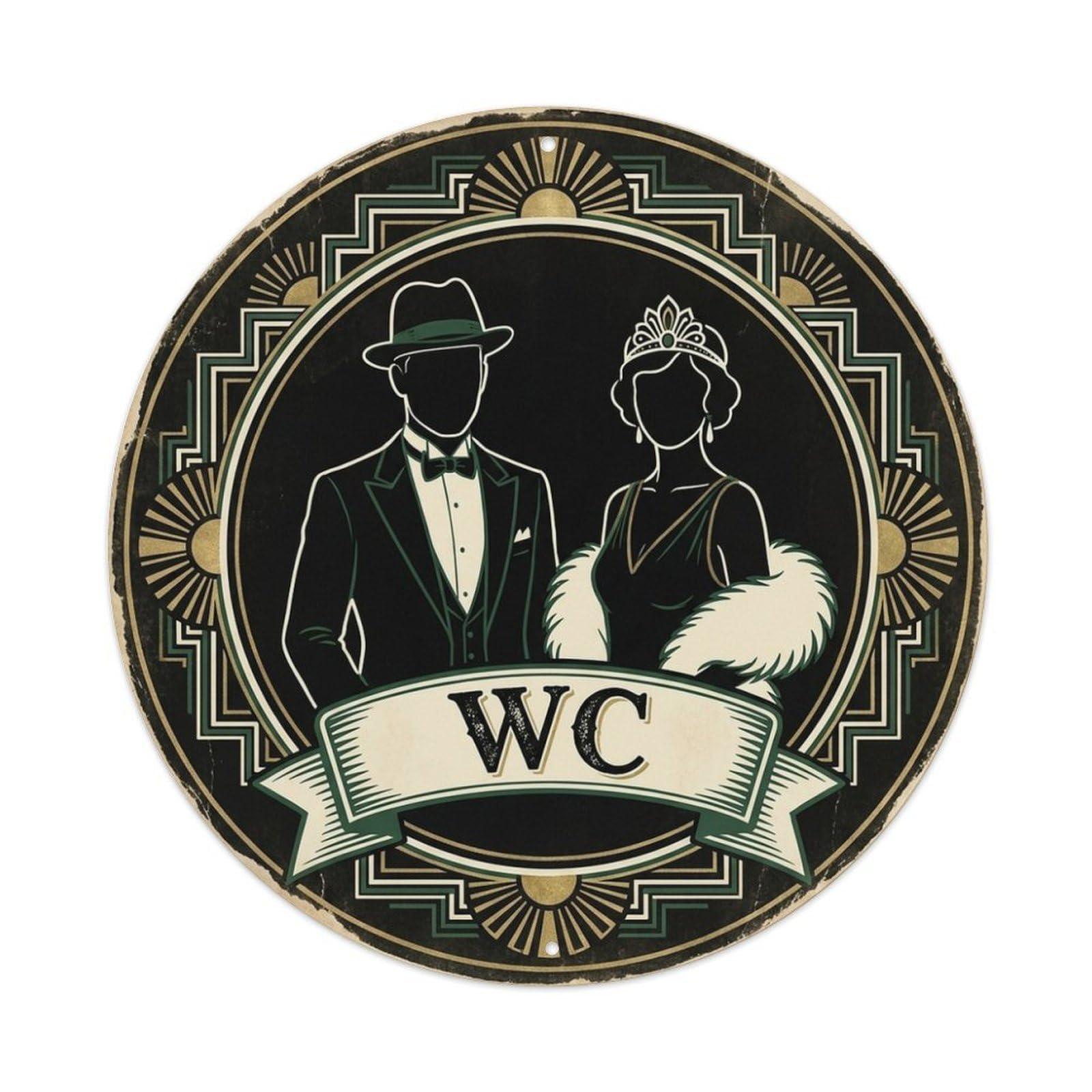 WC Art Deco Restroom Sign Ladies Gents Metal Tin Sign