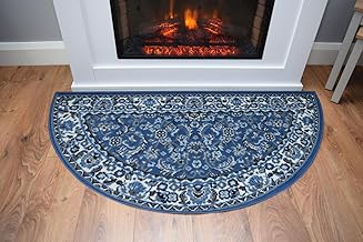 SrS Rugs Fireside Rug for Living Room Half Moon Hearthplace Mat Soft Pile (Classical Blue)