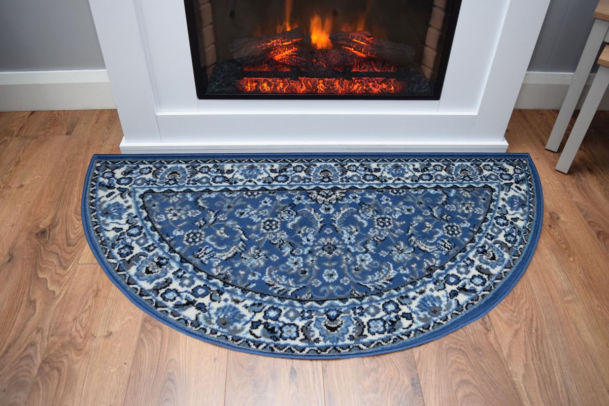 SrS Rugs Fireside Rug for Living Room Half Moon Hearthplace Mat Soft Pile (Classical Blue) — image 1