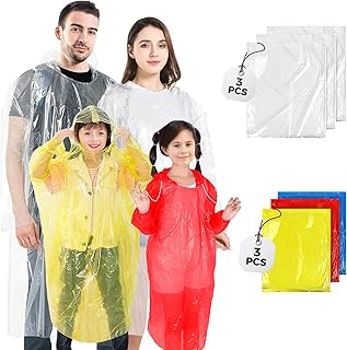 6 Pcs Rain Ponchos for Adults and Children, 3 Adults and 3 Children Waterproof Ponchos Family Pack, Outdoors Rain Coats for Women Men, Rain Jackets for Camping, Hiking, Travelling, Sporting Events