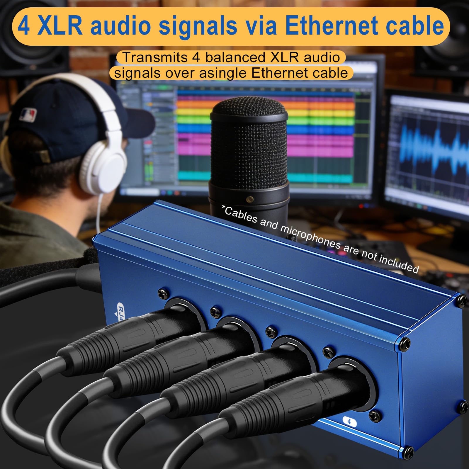wecan Confezione 2 Estensore Audio DMX 4 Canali XLR-Ethernet, Adattatore XLR/TRS a RJ45 Ethercon Cat5/Cat6, Trasmissione Segnale Lunga Distanza