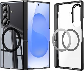 Kaiiecal for Galaxy Z Fold 7 Case [Fit for Magsafe] [Anti-Yellowing] [Built-in Screen Protector & Kickstand] [Hinge Protection] Shockproof Protective Transparent Phone case for Z Fold7, Clear Black