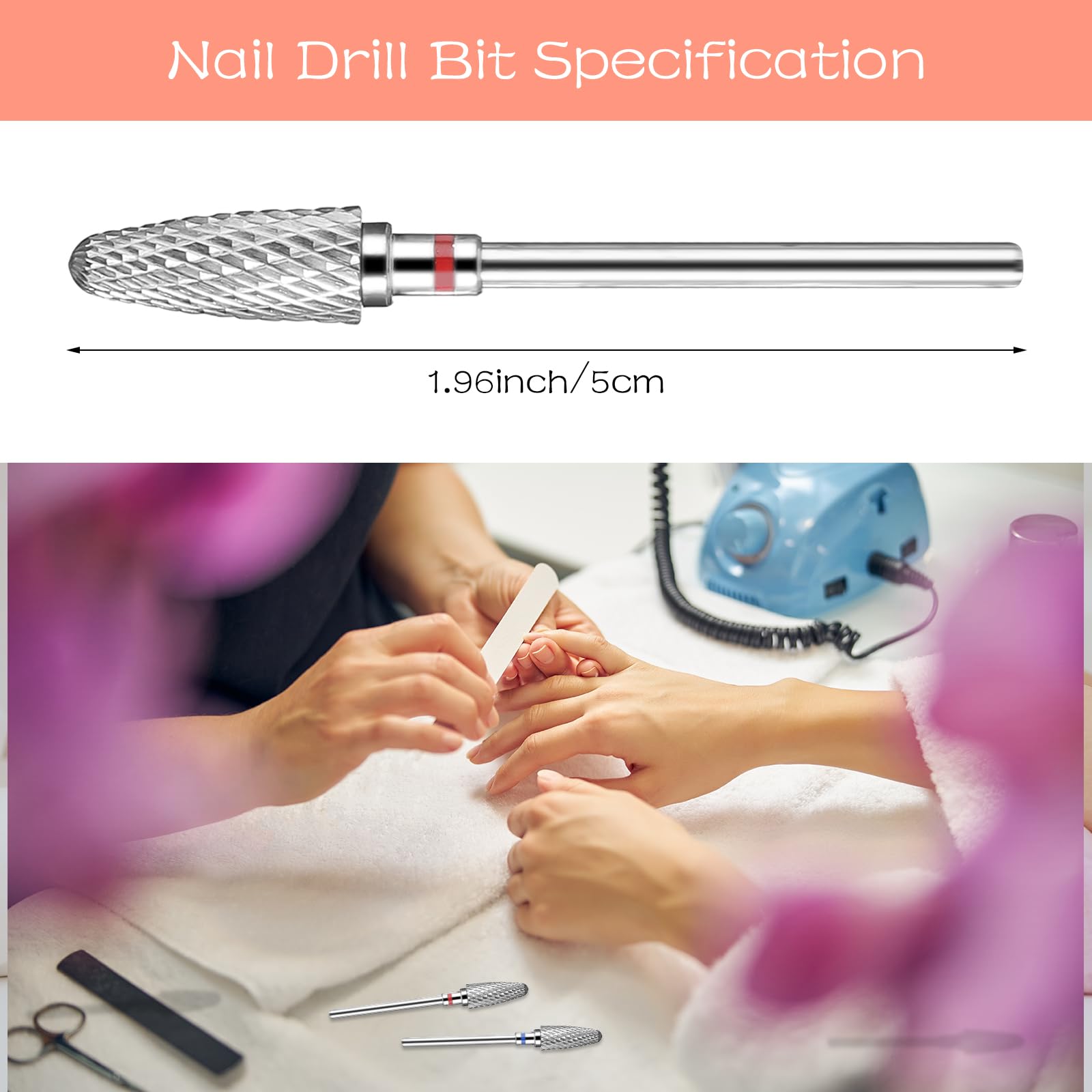 Gjinxi 2 punte per fresa per unghie, in acciaio al tungsteno, 3/32", punta per cuticole, punte abrasive, lima per unghie, punta per la rimozione di unghie in gel, acrilico, manicure, pedicure