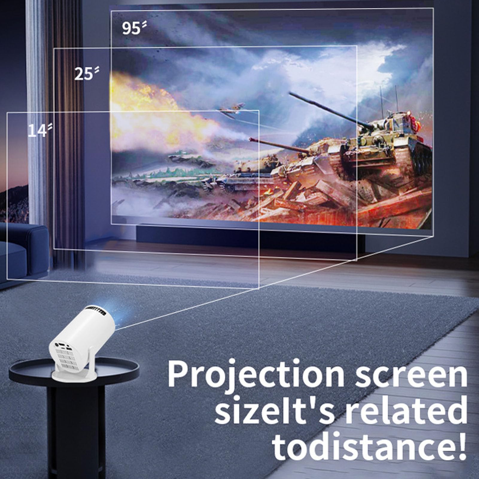 Miniprojektor z Wi-Fi i Bluetooth, Przenośny Projektor 1080P Full HD 4K z Pilotem, Inteligentny Projektor 180 z Systemem Android 12.0, do Użytku na świeżym Powietrzu/kinie Domowym