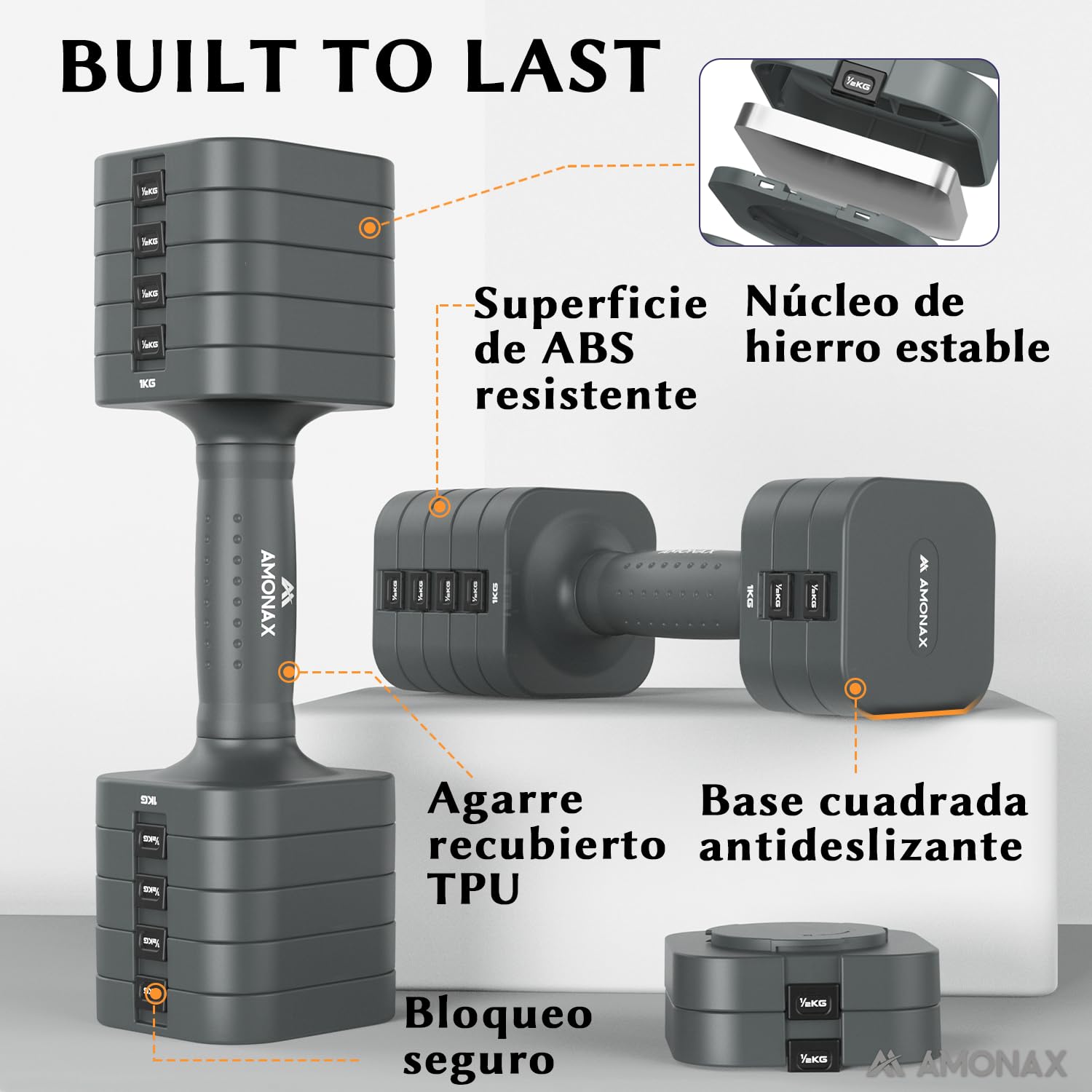 Amonax Pesas y Mancuernas, 1-5kg Pesas Ajustables, Juego de Mancuernas 4 en 1 para Hombre y Mujer, Kit Mancuerna Dumbbell Set para Ejercicio en casa y Entrenamiento de Fuerza