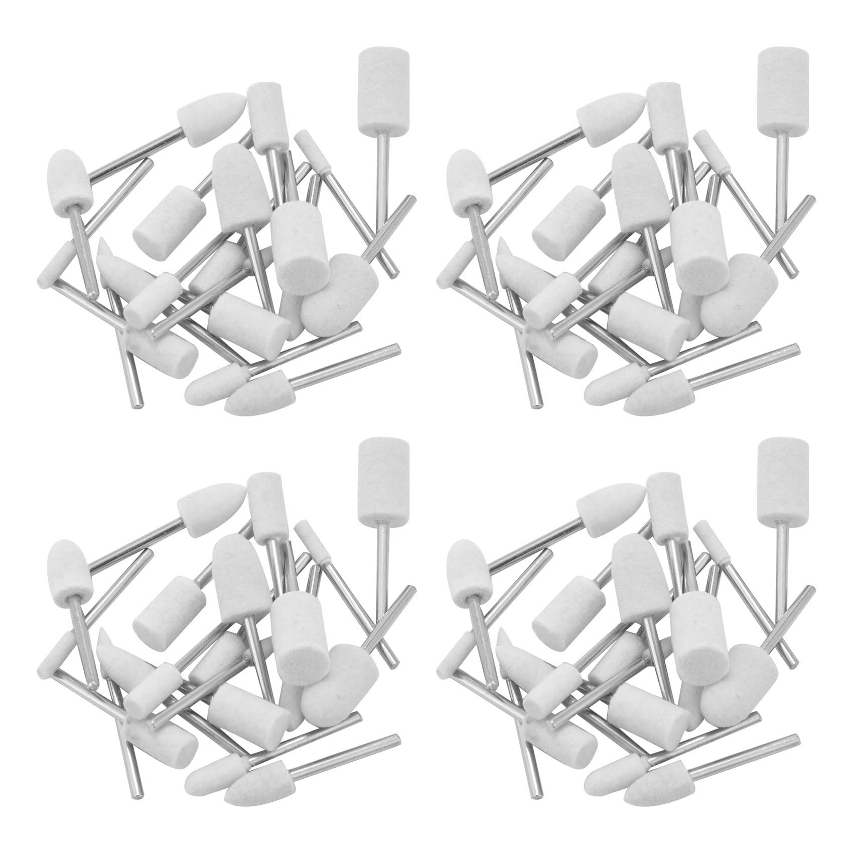 Jnchdghwa White&Silver 80Pcs Wool Felt Mounted Mandrel Polishing Buffing Wheels Grinding Bits 1/8 Inch Shank