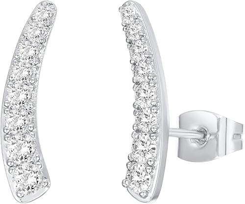 PAVOI Aretes Trepadores con Tachuelas Chapados en Oro de 14K con Circonita Cúbica para Mujeres - Aretes de Moda Trepadores de Flecha con Diamantes