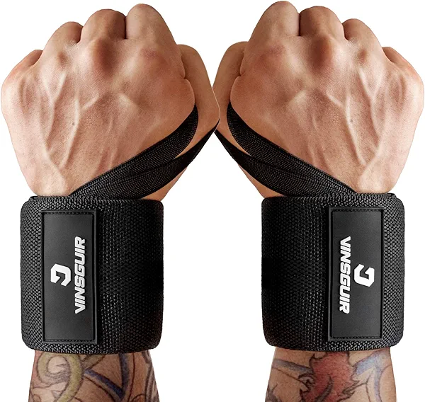 VINSGUIR 21'' Elastic Wrist Straps for Weightlifting and Working Out, Breathable Gym Wrist Wraps for Weightlifting with Thumb Loop and Left/Right Tabs, Wrist Brace for Wrist Support and Protection, Men and Women (Pair)