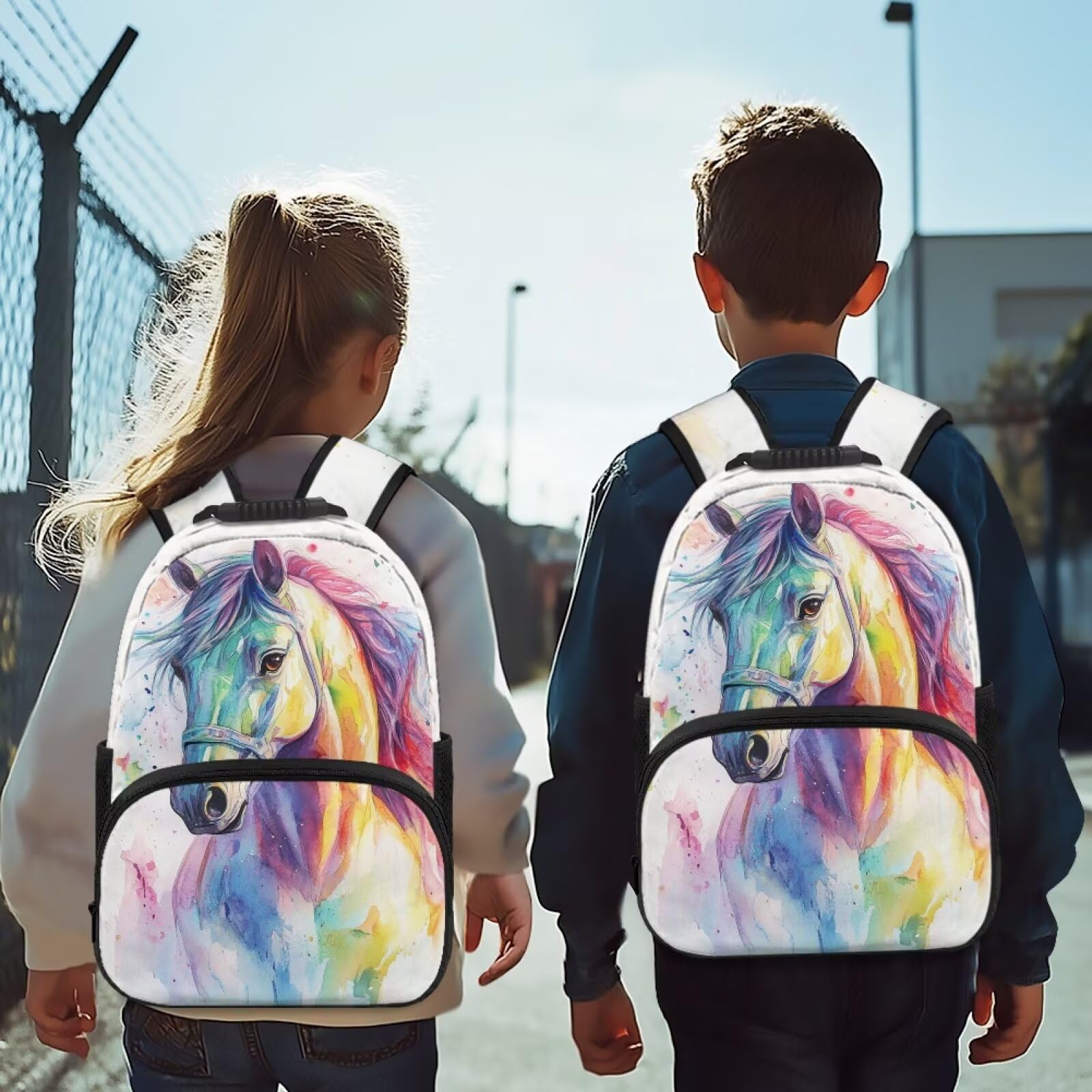 COEQINE Mochila escolar para niñas de 1er grado para adolescentes, mochila escolar de caballo arco iris para niños, bolsa ligera para niñas grandes de 4 a 6 años, regalos de cumpleaños, Caballo
