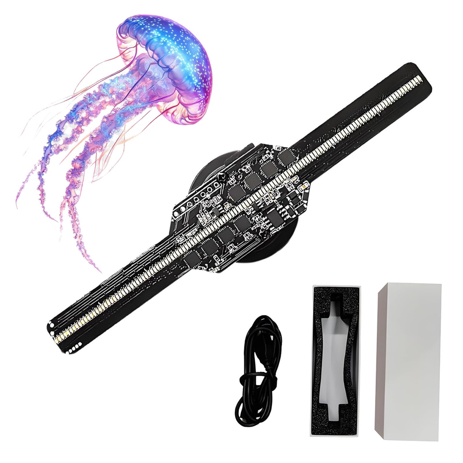 Holograficzny projektor wentylatora 3D, wyświetlacz hologramowy 14 cm z 128 diodami LED - idealny do reklamy, wystroju domu i wyświetlaczy wydarzeń, przyciągające wzrok efekty wizualne
