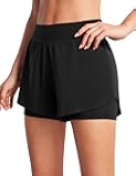 2 in 1 Dolphin Running Shorts for Women High Waisted Gym Workout Athletic Tennis Shorts with Pockets Split