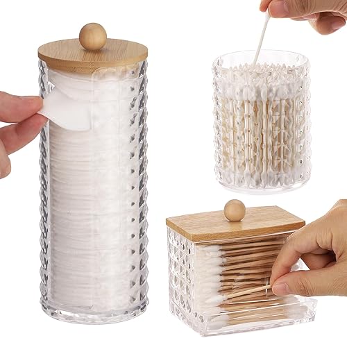 Miniatura 3 de Tecbeauty Juego de 3 recipientes de plástico transparente para boticario, juego de accesorios de baño para almacenamiento de hisopos de algodón,