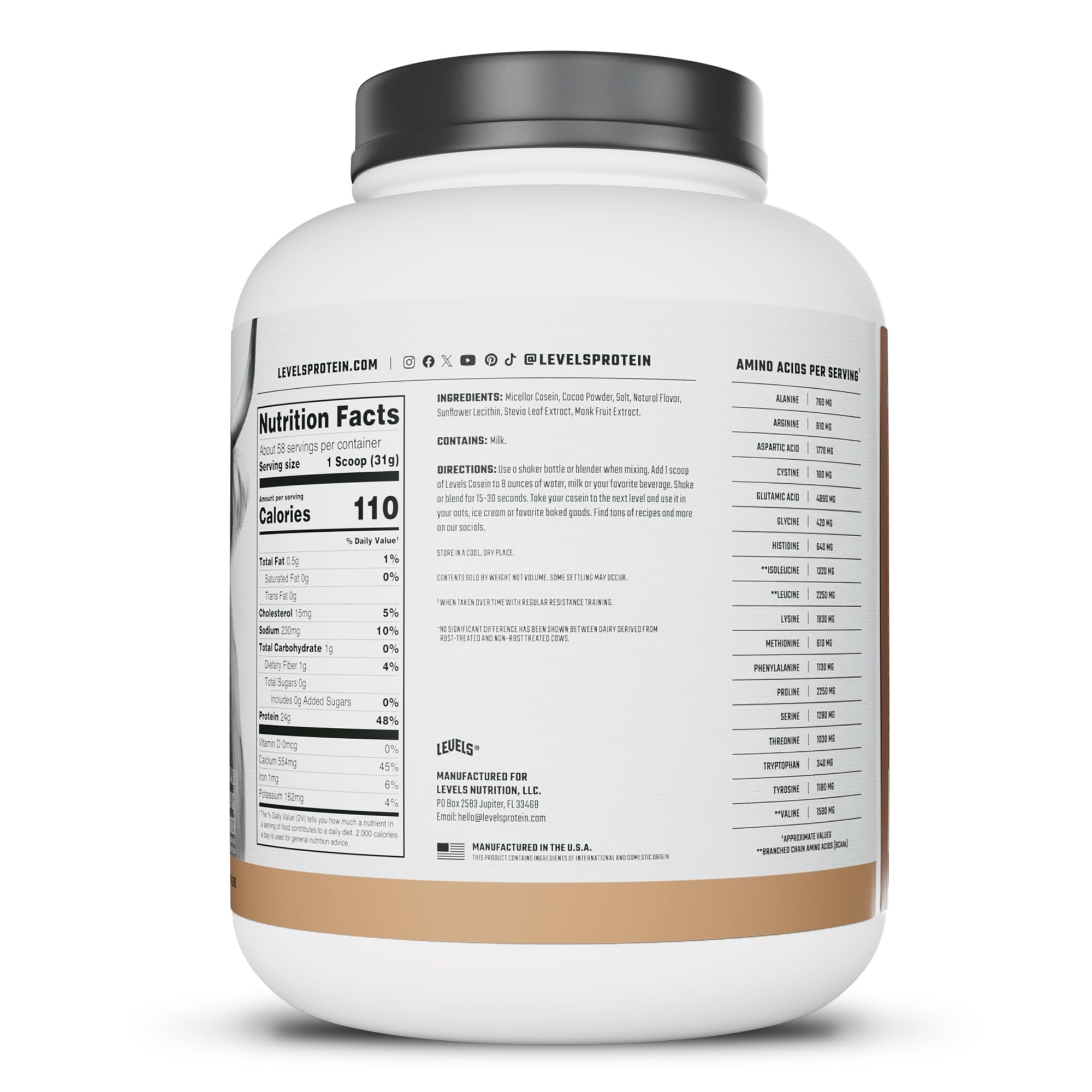 Levels 100% Micellar Casein Protein, Hormone Free, Chocolate, 4LB — Amazon image 8