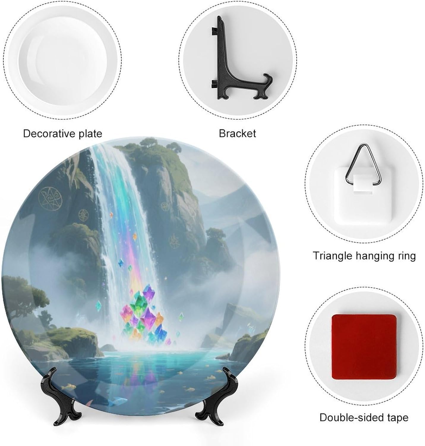 Bone China Decorative Plates Magic Waterfall Ceramic Decorative Plate Wall Decor with Display Stand Ceramic Ornaments for Wall Hanging Decoration